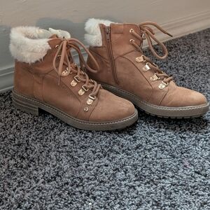 Guess Women's Tan Ankle Boots with Faux Fur Lining